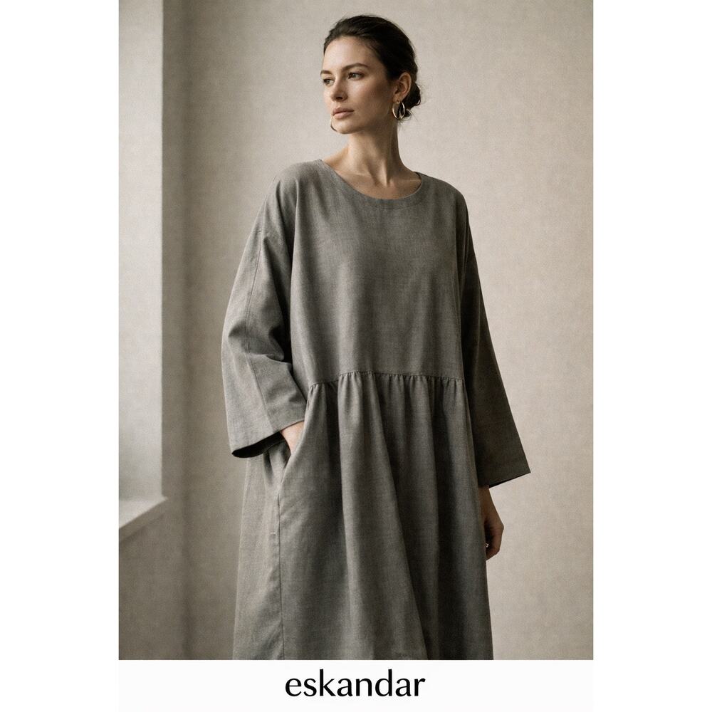 Eskandar Wool Silk Dress 1 Oversized Gray Lagenlook Minimalist Quiet Luxury NWOT